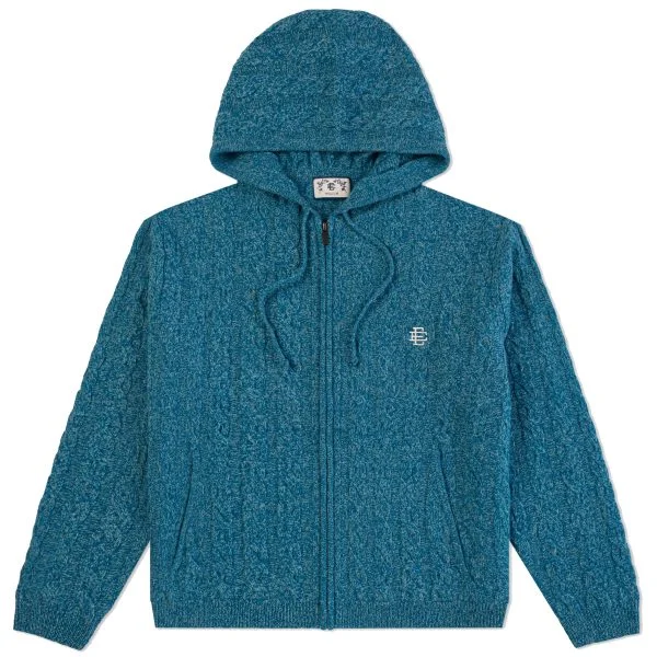 Eric Emanuel Blue EE Cable Knit Zip-Up
